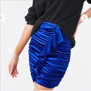NWT royal blue stretch velvet gathered skirt.